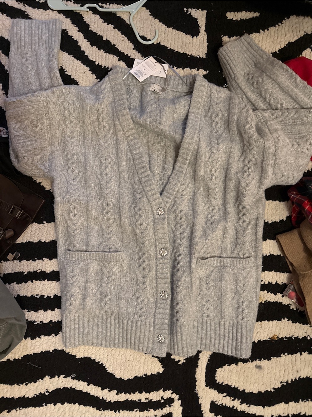 a new day Light Gray Cable-Knit V-Neck Cardigan